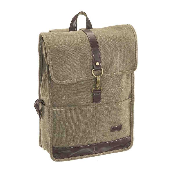 Σακίδιο Πλάτης RCM 17546 Χακί Canvas Cotton Washed με Μεταλλικές Λεπτομέρειες