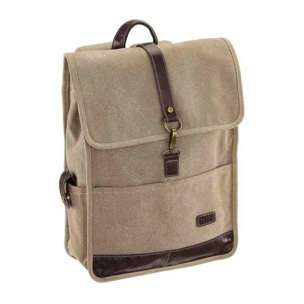 Σακίδιο Πλάτης RCM 17546 Μπεζ Canvas Cotton Washed με Μεταλλικές Λεπτομέρειες