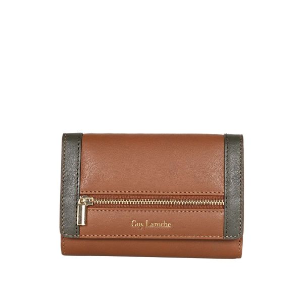 Premium Γυναικείο Δερμάτινο Πορτοφόλι Guy Laroche 24713 Καφέ (Compact 14.5cm |8 Κάρτες& 4 Θήκες Εγγράφων)