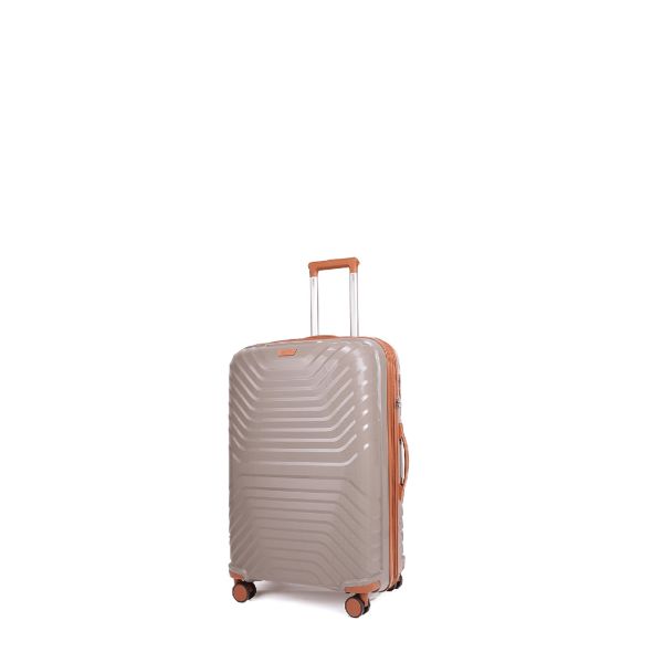 Βαλίτσα Καμπίνας 56.5x37x24.5/29.5 Cardinal 7000 Μπεζ | Χειραποσκευή από Πολυπροπυλένιο με Επέκταση & 4 Διπλά Ροδάκια
