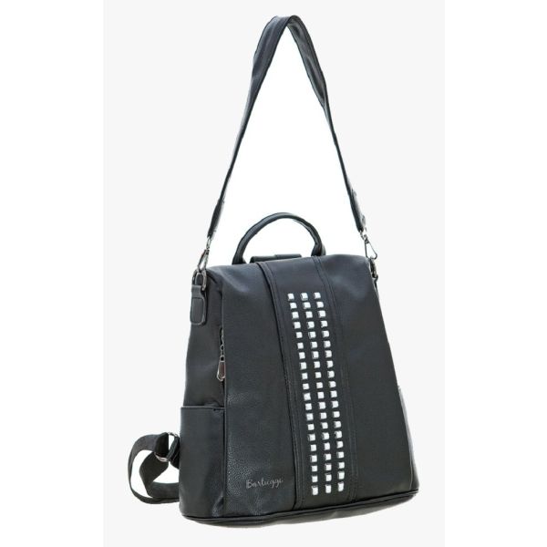 Rock Glam: Γυναικείο Αντικλεπτικό Backpack με Διακοσμητικά Τρουκς & Έξτρα Ιμάντα BARTUGGI 718-5305 Μαύρο