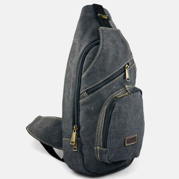 Τσαντάκι Χιαστί / Στήθους RCM 950728 Μαύρο Crossbody Casual, από Ύφασμα Καμβά με Πολλαπλές Θήκες