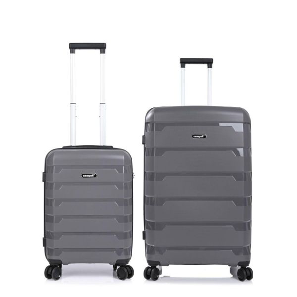 Σετ 2 Βαλίτσες (Καμπίνας & Μεσαία) Seagull SG180 Γκρι | Άθραυστο Πολυπροπυλένιο, με Επέκταση & Ρόδες