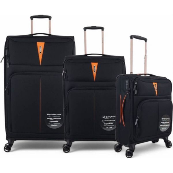 Σετ Βαλίτσες Τριάδα Υφασμάτινες (S, M, L) Diplomat Venice ZC6101 Μαύρο | Premium με Επέκταση & Διπλές Ρόδες