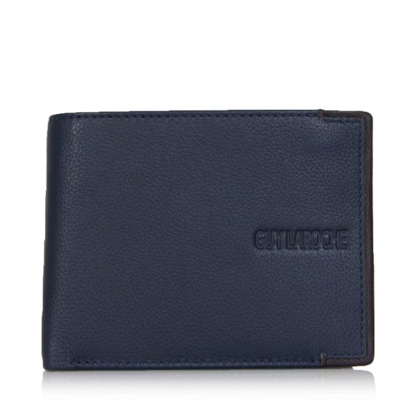 Δερμάτινο Ανδρικό Πορτοφόλι Guy Laroche 38107 Μπλε | RFID Προστασία, Κρυφό Φερμουάρ & 3 Θέσεις Μετρητών