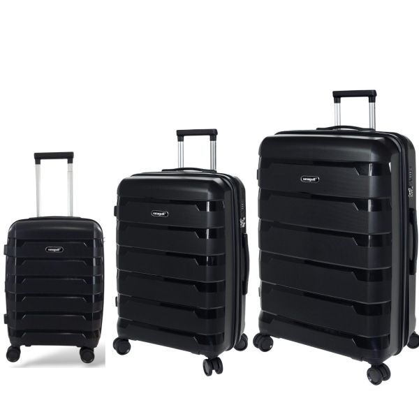 Σετ Βαλίτσες Τριάδα (S, M, L) Seagull SG180 Μαύρο – Άθραυστο Πολυπροπυλένιο με Επέκταση & 4 Ρόδες