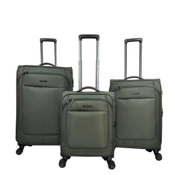 Premium Σετ Βαλιτσών 3 Τεμαχίων RCM 214-SET3 Army Green |Θωρακισμένο Ύφασμ με 4 Διπλές Ρόδες | με Επέκταση Όγκου