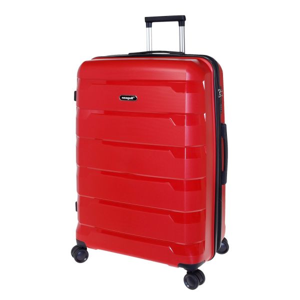 Βαλίτσα Μεγάλη 76x50x31 SEAGUL SG180-L Κόκκινο – Πολυπροπυλένιο – Ιδανική για έως 23kg+ Αεροδρομίου – Επέκταση & 4 Διπλά Ροδάκια