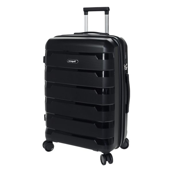 Βαλίτσα Μεσαία 66x43x27 SEAGUL SG180-M Μαύρο – Πολυπροπυλένιο – Ιδανική για έως 23kg Αεροδρομίου – Επέκταση & Διπλά Ροδάκια