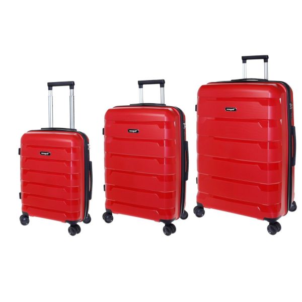 Σετ Βαλίτσες Τριάδα (S, M, L) Seagull SG180 Κόκκινο – Άθραυστο Πολυπροπυλένιο με Επέκταση & 4 Ρόδες