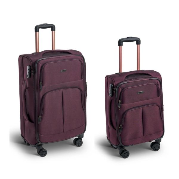 Σετ Υφασμάτινες Βαλίτσες 2 Τεμαχίων Xplorer 15905 Σκούρο Μωβ Καμπίνας & Μεσαία | 4 Διπλές Ρόδες & Επέκταση