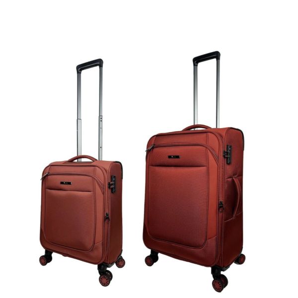 Premium Σετ 2 Βαλιτσών Καμπίνας & Μεσαία RCM 214-SET2 Rust Red |Θωρακισμένο Ύφασμ με 4 Διπλές Ρόδες | Επέκταση Όγκου
