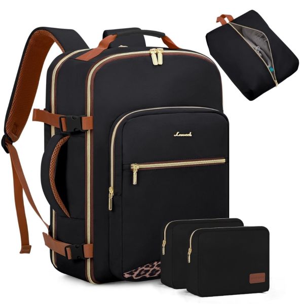 Σετ Ταξιδιωτικό Σακίδιο LOVEVOOK WB2029 Black/Leopard – 40L με Νεσεσέρ & Θήκη Παπουτσιών – Ιδανικό και ως Χειραποσκευή