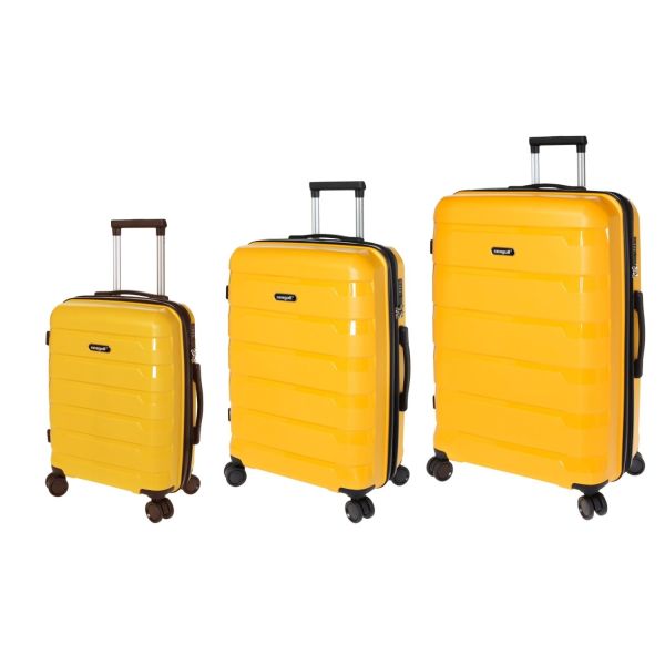 Σετ Βαλίτσες Τριάδα (S, M, L) Seagull SG180 Κίτρινο – Άθραυστο Πολυπροπυλένιο με Επέκταση & 4 Ρόδες