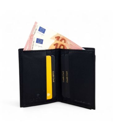 Μικρό Όρθιο Δερμάτινο Πορτοφόλι Diplomat MN129 Μαύρο | με Εξωτερική Διαφάνεια & Προστασία RFID | Αντικλεπτικό Σύστημα