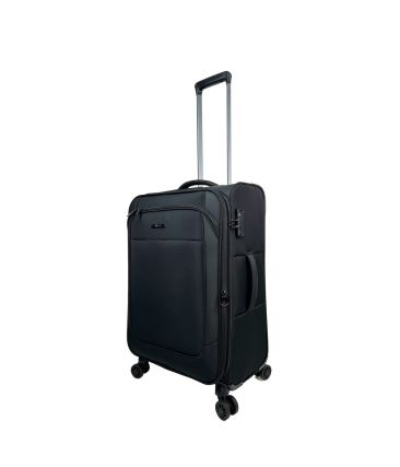 Premium Σετ 2 Βαλιτσών Καμπίνας & Μεσαία RCM 214-SET2 Μαύρο |Θωρακισμένο Ύφασμ με 4 Διπλές Ρόδες | Επέκταση Όγκου