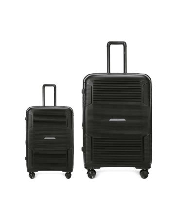 Σετ 2 Βαλίτσες Cardinal 4006 Μαύρο Καμπίνας & Μεγάλη | 100% Πολυπροπυλένιο με Αποσπώμενα Ροδάκια | Επέκταση & TSA Lock