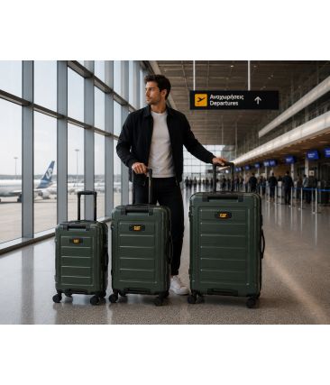 Premium Σετ 3 Βαλίτσες Ταξιδιού Caterpillar 84796-603 Χακί | 100% Polycarbonate | Ανθεκτικές με Διπλά Ροδάκια