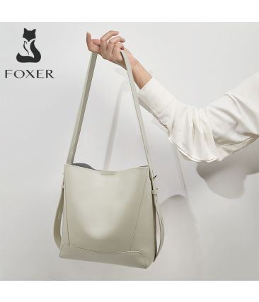 Δερμάτινη Γυναικεία Τσάντα Shopper Ώμου Foxer 9136015F Λευκό | Κομψή Τσάντα Με Αποσπώμενη Εσωτερική Θήκη (2-σε-1)
