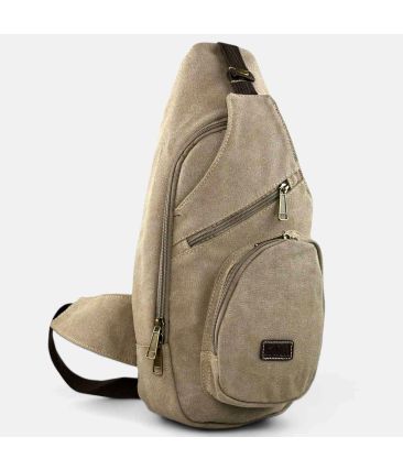 Τσαντάκι Χιαστί / Στήθους RCM 950728 Μπεζ  Crossbody Casual, από Ύφασμα Καμβά με Πολλαπλές Θήκες