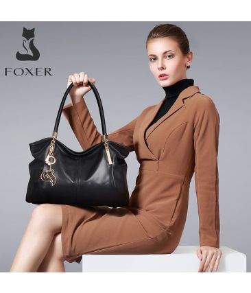 Δερμάτινη Γυναικεία Τσάντα Shopper ‘Ωμου Foxer 958136F μαύρο