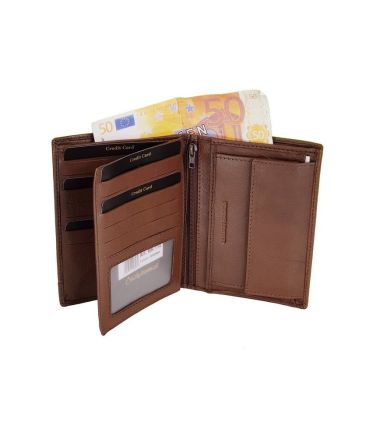 Ανδρικό Δερμάτινο Πορτοφόλι DIPLOMAT MN114 Καφέ με Προστασία RFID | Κάθετο Design & 12 Θήκες Καρτών