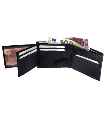 Ανδρικό Δερμάτινο Πορτοφόλι Ginis CG-1376 Μαύρο | RFID Προστασία | Πλούσιο Εσωτερικό με 2 Φύλλα & 12 Κάρτες