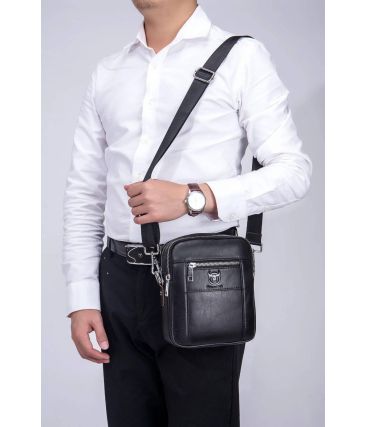 Δερμάτινο Ανδρικό Τσαντάκι Ώμου Bull Captain DJB 09 Μαύρο | Compact Μέγεθος με 5 Εξωτερικές Θήκες