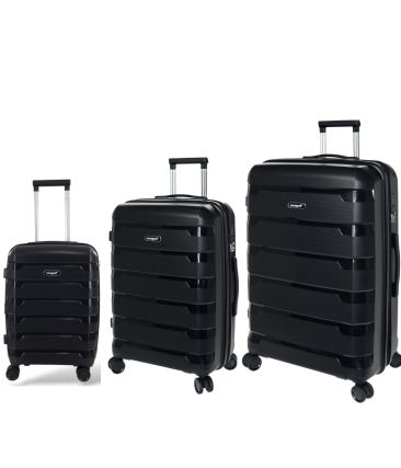 Σετ Βαλίτσες Τριάδα (S, M, L) Seagull SG180 Μαύρο – Άθραυστο Πολυπροπυλένιο με Επέκταση & 4 Ρόδες