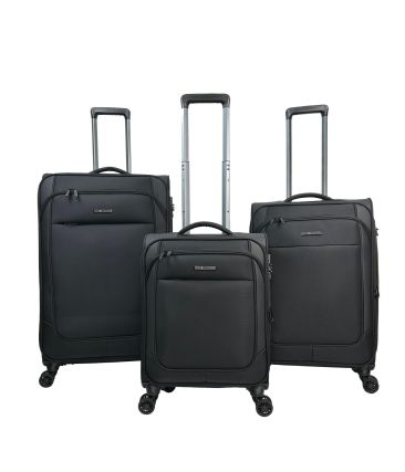 Premium Σετ Βαλιτσών 3 Τεμαχίων RCM 214-SET3 Μαύρο |Θωρακισμένο Ύφασμ με 4 Διπλές Ρόδες | με Επέκταση Όγκου