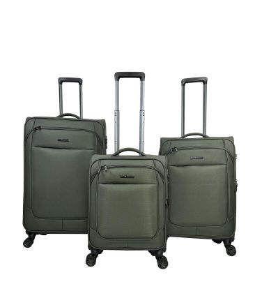 Premium Σετ Βαλιτσών 3 Τεμαχίων RCM 214-SET3 Army Green |Θωρακισμένο Ύφασμ με 4 Διπλές Ρόδες | με Επέκταση Όγκου