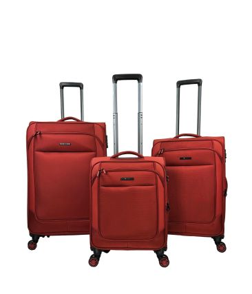 Premium Σετ Βαλιτσών 3 Τεμαχίων RCM 214-SET3 Rust Red |Θωρακισμένο Ύφασμ με 4 Διπλές Ρόδες | με Επέκταση Όγκου