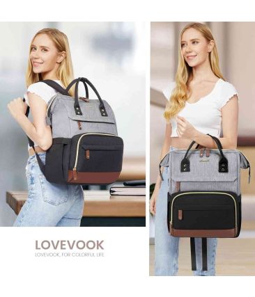 Γυναικείο Σακίδιο Πλάτης Lovevook MB2046 15.6″ Grey/Black/Brown| Επαγγελματικό & Ταξιδίου | Αντικλεπτικό Backpack