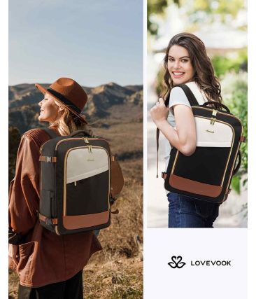 Γυναικείο Σακίδιο Καμπίνας 40L Lovevook MB2165 Black/Beige | Αδιάβροχο με Θύρα USB | Carry-On με 3 Θήκες Οργάνωσης & Παπουτσιών