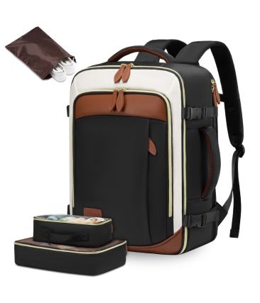 Γυναικείο Σακίδιο Καμπίνας 40L Lovevook MB2213 Black/Beige/Brown | Αδιάβροχο με Θύρα USB | Χειραποσκευή με Άνοιγμα 180° & με 3 Organizer