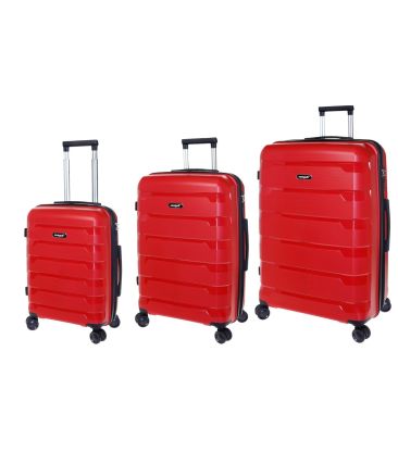 Σετ Βαλίτσες Τριάδα (S, M, L) Seagull SG180 Κόκκινο – Άθραυστο Πολυπροπυλένιο με Επέκταση & 4 Ρόδες