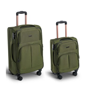 Σετ Υφασμάτινες Βαλίτσες 2 Τεμαχίων Xplorer 15905 Χακί Καμπίνας & Μεσαία | 4 Διπλές Ρόδες & Επέκταση
