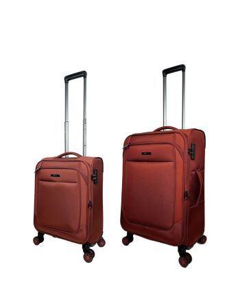 Premium Σετ 2 Βαλιτσών Καμπίνας & Μεσαία RCM 214-SET2 Rust Red |Θωρακισμένο Ύφασμ με 4 Διπλές Ρόδες | Επέκταση Όγκου