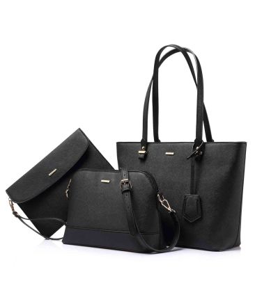Γυναικείο Σετ Τσαντών 3 σε 1 Lovevook WB0976 Μαύρο (Ώμου, Χιαστί & Χειρός) | Κομψό Σετ με Tote, Crossbody & Clutch