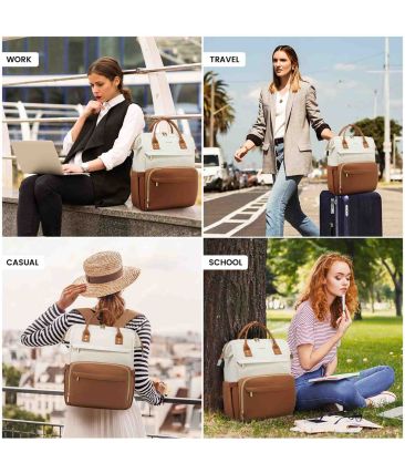 Γυναικείο Σακίδιο Laptop Lovevook WB1577 15.6″ Μπεζ/Καφέ | Θύρα USB & 19 Θήκες | Αντικλεπτικός Σχεδιασμός