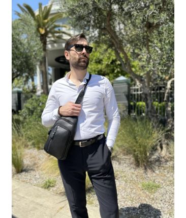 Ανδρικό Δερμάτινο Τσαντάκι Χιαστί Bull Captain XB 100 Μαύρο | 4 Θηκών & Λεπτό Προφίλ
