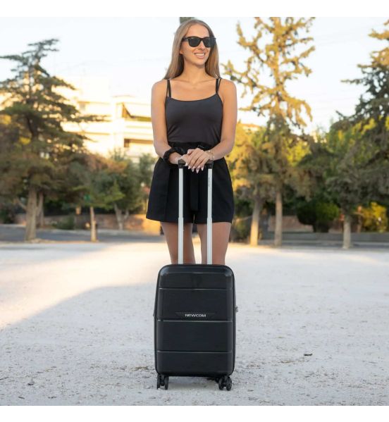 Άθραυστη Βαλίτσα Καμπίνας 55,5x23x34,5 Newcom N1595 Μαύρο | με Επέκταση Χωρητικότητας & Διπλό Φερμουάρ Ασφαλείας