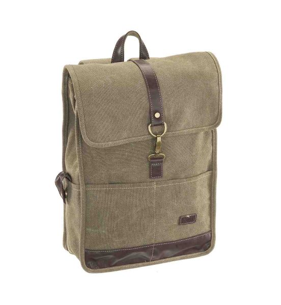 Σακίδιο Πλάτης RCM 17546 Χακί Canvas Cotton Washed με Μεταλλικές Λεπτομέρειες