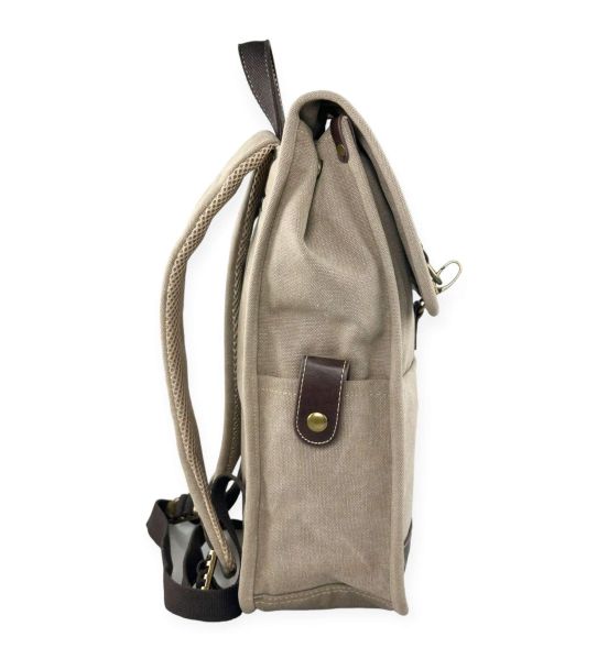Σακίδιο Πλάτης RCM 17546 Μπεζ Canvas Cotton Washed με Μεταλλικές Λεπτομέρειες