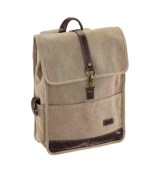 Σακίδιο Πλάτης RCM 17546 Μπεζ Canvas Cotton Washed με Μεταλλικές Λεπτομέρειες