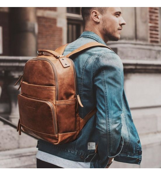 Δερμάτινο Σακίδιο Πλάτης Chesterfield Austin C58.018431 Κονιάκ – Θήκη Laptop 14" – Premium Δερμάτινο Backpack Εργασίας