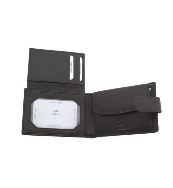Ανδρικό Δερμάτινο Πορτοφόλι RCM Z37 Μαύρο με RFID Προστασία – 8 Κάρτες & Εξωτερικό Κούμπωμα