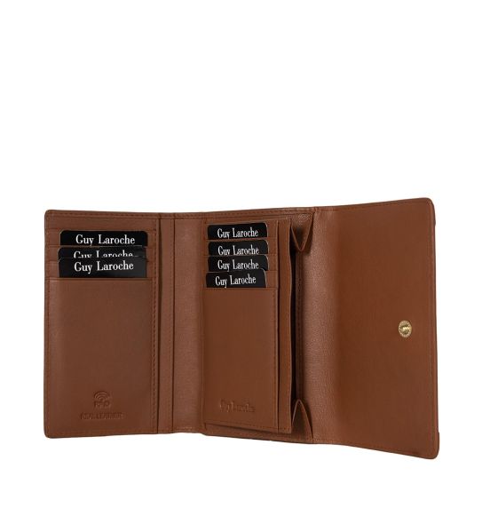 Premium Γυναικείο Δερμάτινο Πορτοφόλι Guy Laroche 24713 Καφέ (Compact 14.5cm |8 Κάρτες& 4 Θήκες Εγγράφων)