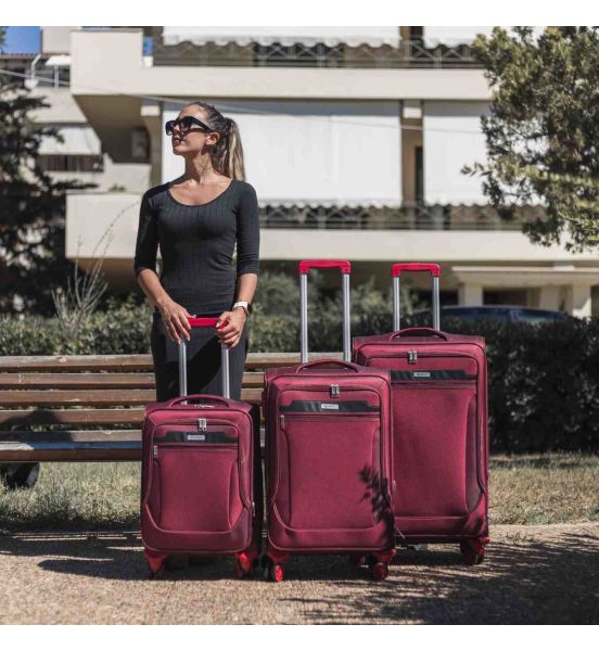 Σετ 3 Υφασμάτινες Βαλίτσες Cardinal 3300 Καμπίνας, Μεσαία & Μεγάλη Κόκκινο | Ολοκληρωμένο Combo από Ανθεκτικό Ύφασμα & 4 Τροχοί Spinner