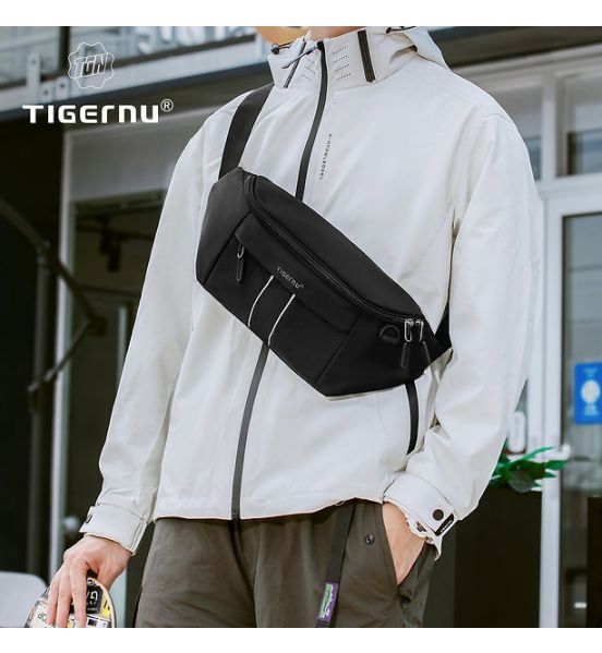 Τσαντάκι Μέσης Tigernu T-S81012 Μαύρο | Με Κλειδαριά & Προστασία RFID | Αδιάβροχο με 2 Τσέπες